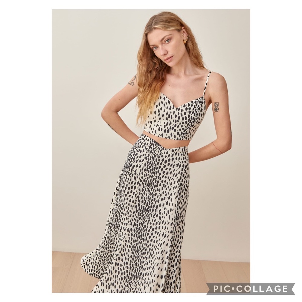 Reformation Black and White Spotted Midi Dress